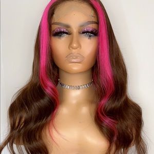 Brown and pink frontal wig